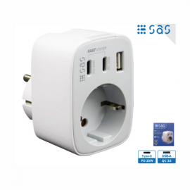 ΑΝΤΑΠΤΟΡΕΣ ΣΟΥΚΟ Go fast ΜΕ 1 USB Type A + 2 Type C 3A ΛΕΥΚΟ +1 ΣΟΥΚΟ 100-15-188