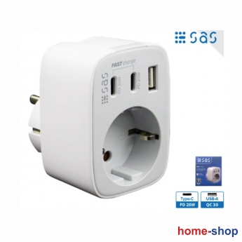 ΑΝΤΑΠΤΟΡΕΣ ΣΟΥΚΟ Go fast ΜΕ 1 USB Type A + 2 Type C 3A ΛΕΥΚΟ +1 ΣΟΥΚΟ 100-15-188